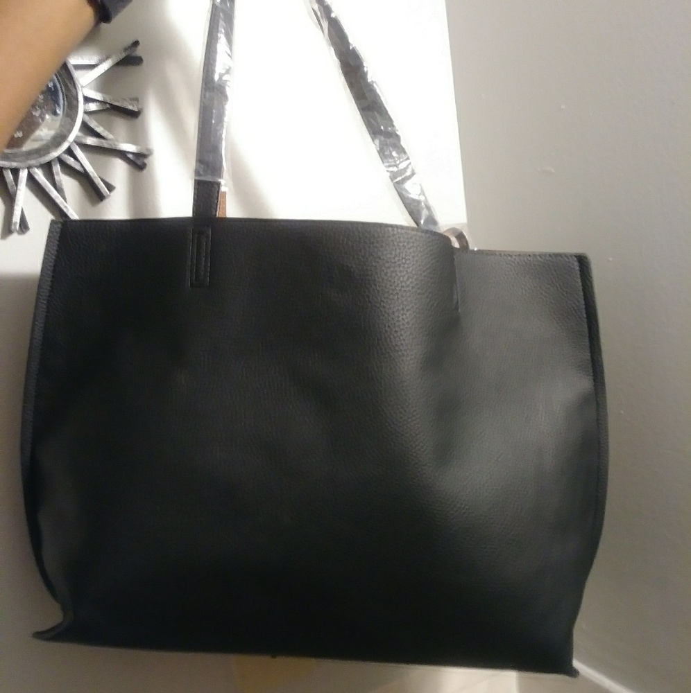 Reversible black and tan large tote